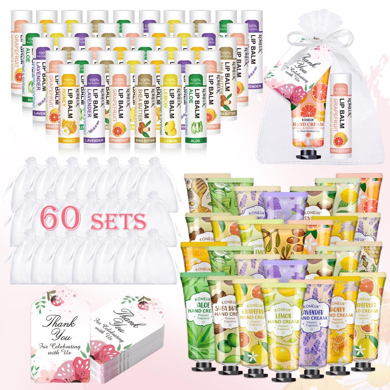 60 Pack Hand Cream Bulk and Lip Balm Bulk Sets Stocking Stuffers for Women Christmas Gifts and Bridal Shower Gifts for Guests Employee Appreciation Gifts Mom Gifts Birthday Gifts and Small Gifts